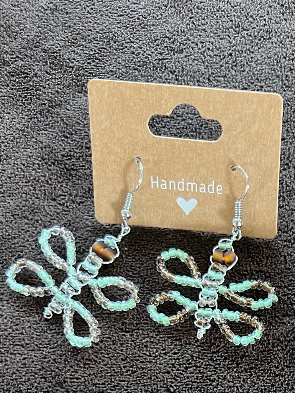 Handmade Mint Beaded Flower Earrings